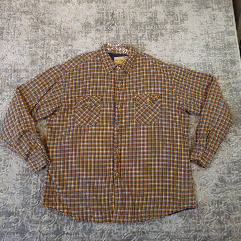 Vintage St Johns Bay Shacket Men's XLT Brown Plaid Flannel Quilted Shirt
